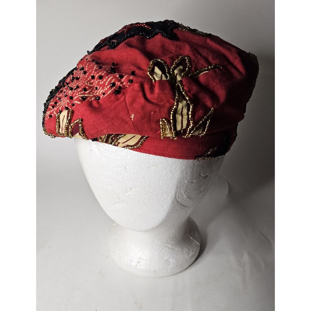 Unisex Red Beret Beaded Boho Colorful Cap One Size By Themes Co